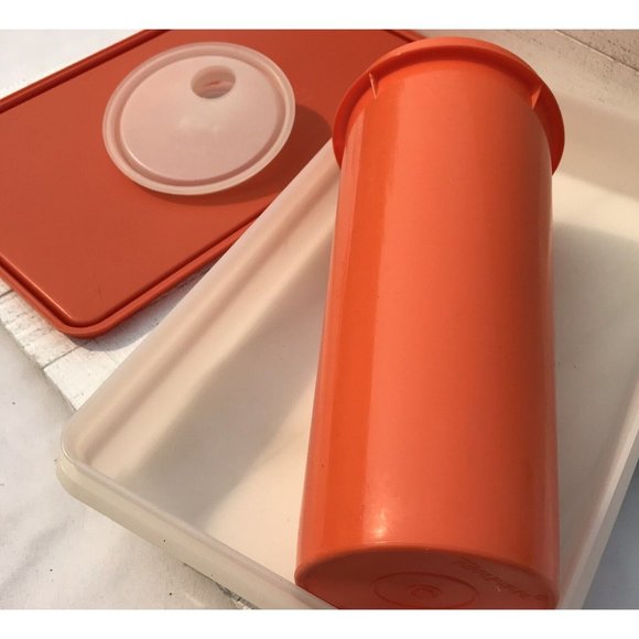 Vtg Tupperware Orange Pitcher Bacon Snack Deli Keeper Storage Container Lot - Picture 1 of 16